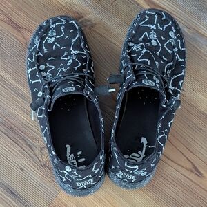 Hey Dude Black and White Skeleton Pattern Shoes Glow In The Dark
